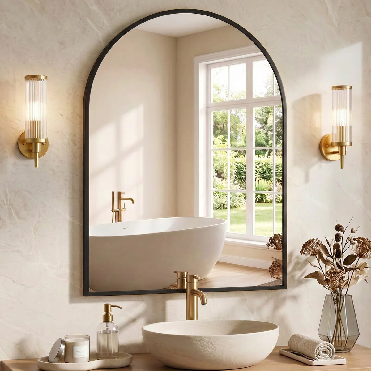 MCQ Arched Bathroom Mirror Over Sink Wall Mounted Aluminum Alloy Frame Horizontal Vertical Hanging Modern Vanity Mirror for Home