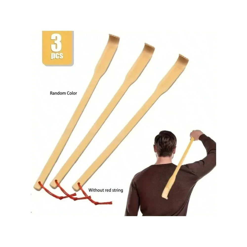 3-Pack Bamboo Back Scratcher Set - 18.3-Inch Long Handle, Natural Massage Tool, Unique Gift for Him and Her