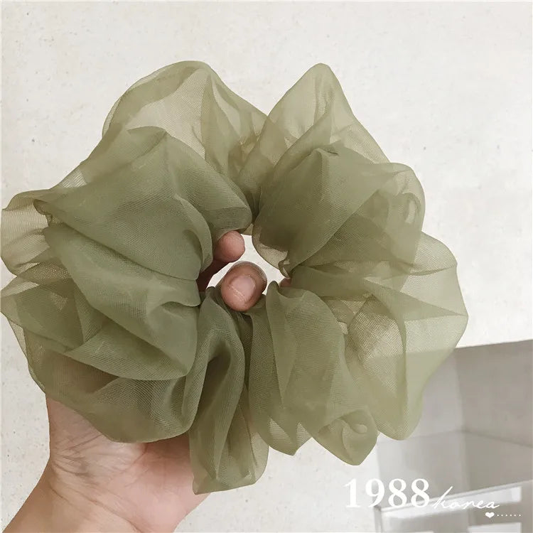 Spring summer organza hair scrunchie large fairy chiffon women Elastic Hair Band Ponytail Holder Hair Tie Girl Gum Accessories