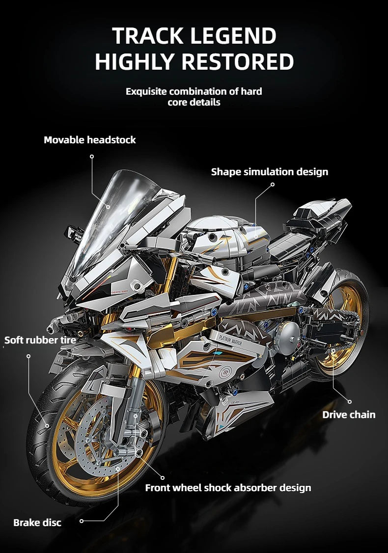 KAVOWORLD 1:5 Motorcycle Desktop Ornament Building Blocks Set 2045PCS Technic Motorbike Model Kit Sport Bike Bricks Boy Toy Gift