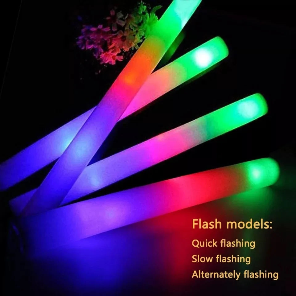 100Pcs LED Glow Sticks Bulk Colorful RGB Glow Foam Stick Cheer Tube Dark Light for Xmas Birthday Wedding Party Supplies