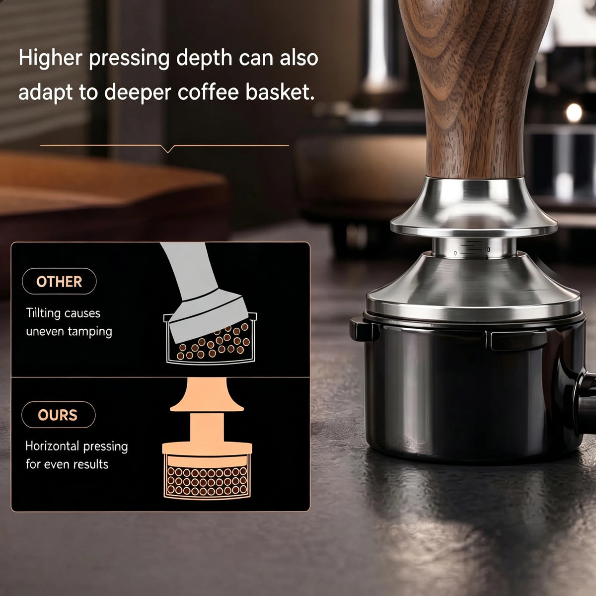 51mm 53.5mm 58.3mm Espresso Tamper, Self Leveling Ripple Base Coffee Tamper with Solid Wood Handle, 304 Steel Barista Tool