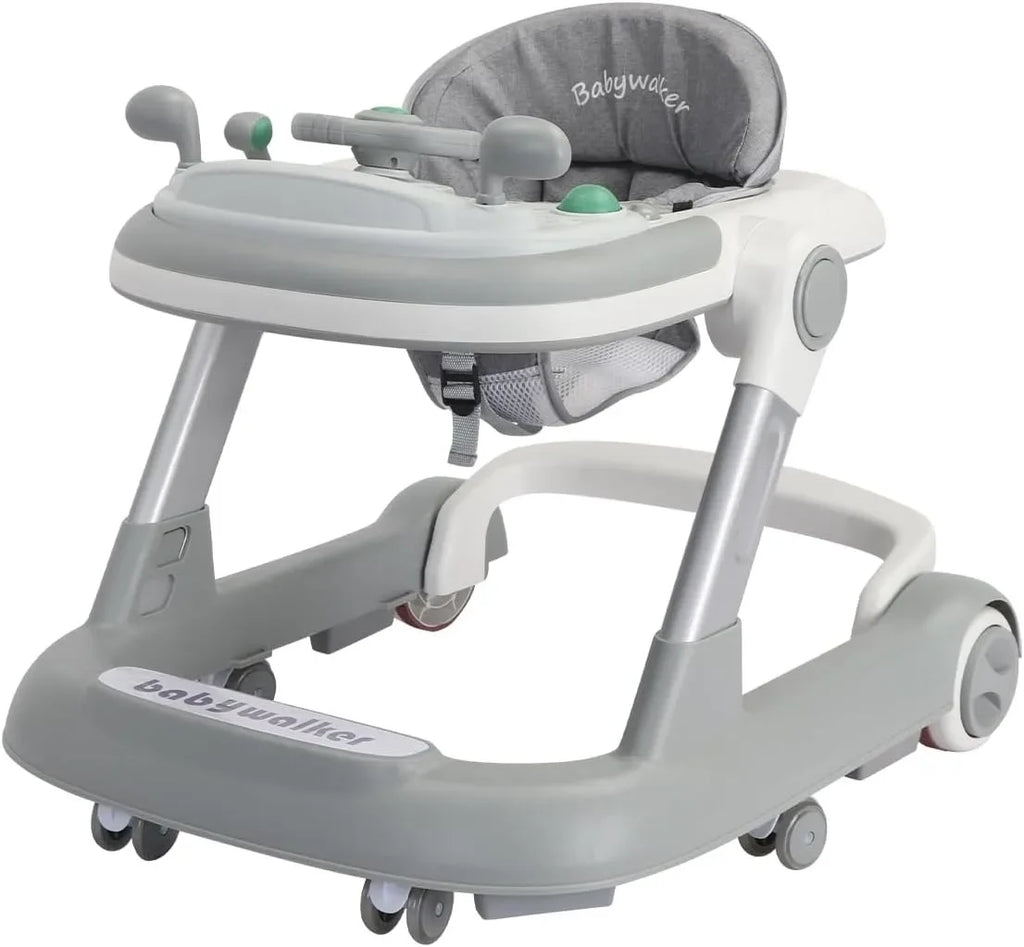 2 in 1 Baby Push Walker and Activity Walker with Removable Feeding Tray and Music Tray, Batteries Not Included