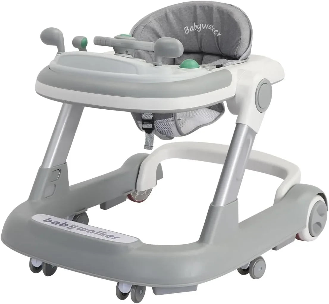 2 in 1 Baby Push Walker and Activity Walker with Removable Feeding Tray and Music Tray, Batteries Not Included