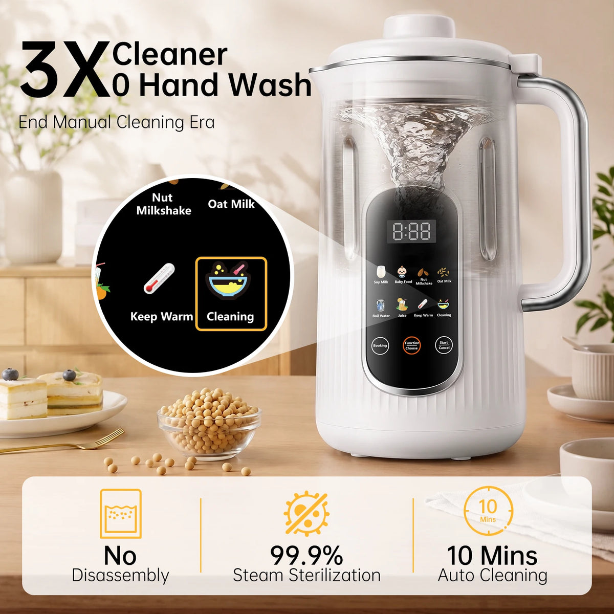 （ stainless steel inner lid）8 in 1 Nut Milk Maker Machine, 42oz IMD Screen Almond Milk Maker, Soy Milk Maker with Self-Cleaning, Delay Start, Keep Warm, Boil Water, Automatic Plant-Based Milk Blender for Soybean, Oat, Coc