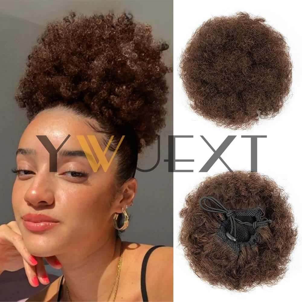 Kinky Curly Afro Puff Drawstring Ponytail, Human Hair