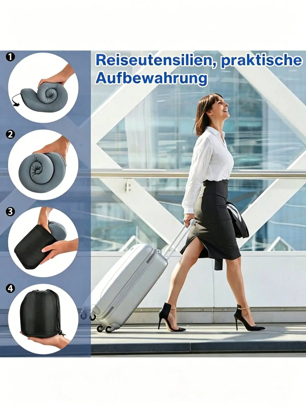 360° Head Support Memory Foam 2-In-1 Neck Pillow, With Storage Bag, Adjustable Buckle, Suitable For Travel, Home, Office And Gaming