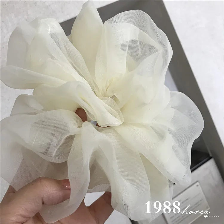 Spring summer organza hair scrunchie large fairy chiffon women Elastic Hair Band Ponytail Holder Hair Tie Girl Gum Accessories