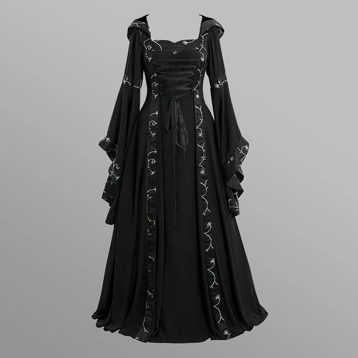 Vintage Medieval Dress Gothic Cosplay Women'S Dress Halloween Costume Victorian Court Bandage Flare Sleeve Floor Length Dress