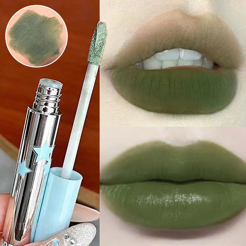Punk Green Matte Lipstick Soft Mist Mousse Velvet Lip Glaze Long-lasting Not Easy to Sticky Lip Gloss Halloween Makeup Cosmetics