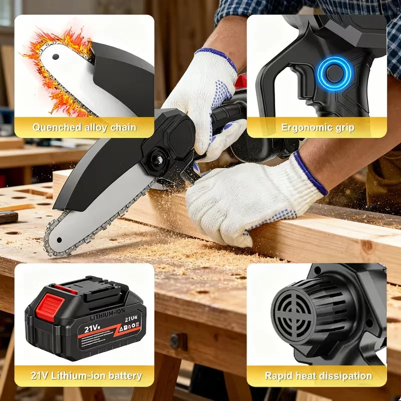 Mini 6-inch Cordless Chainsaw With Splash Guard & Safety Lock, Great For Gardening, Camping, Firewood, And A Perfect Gift For Parents.Black Friday Discount Promotion, Birthday, Christmas Or Festival Gift