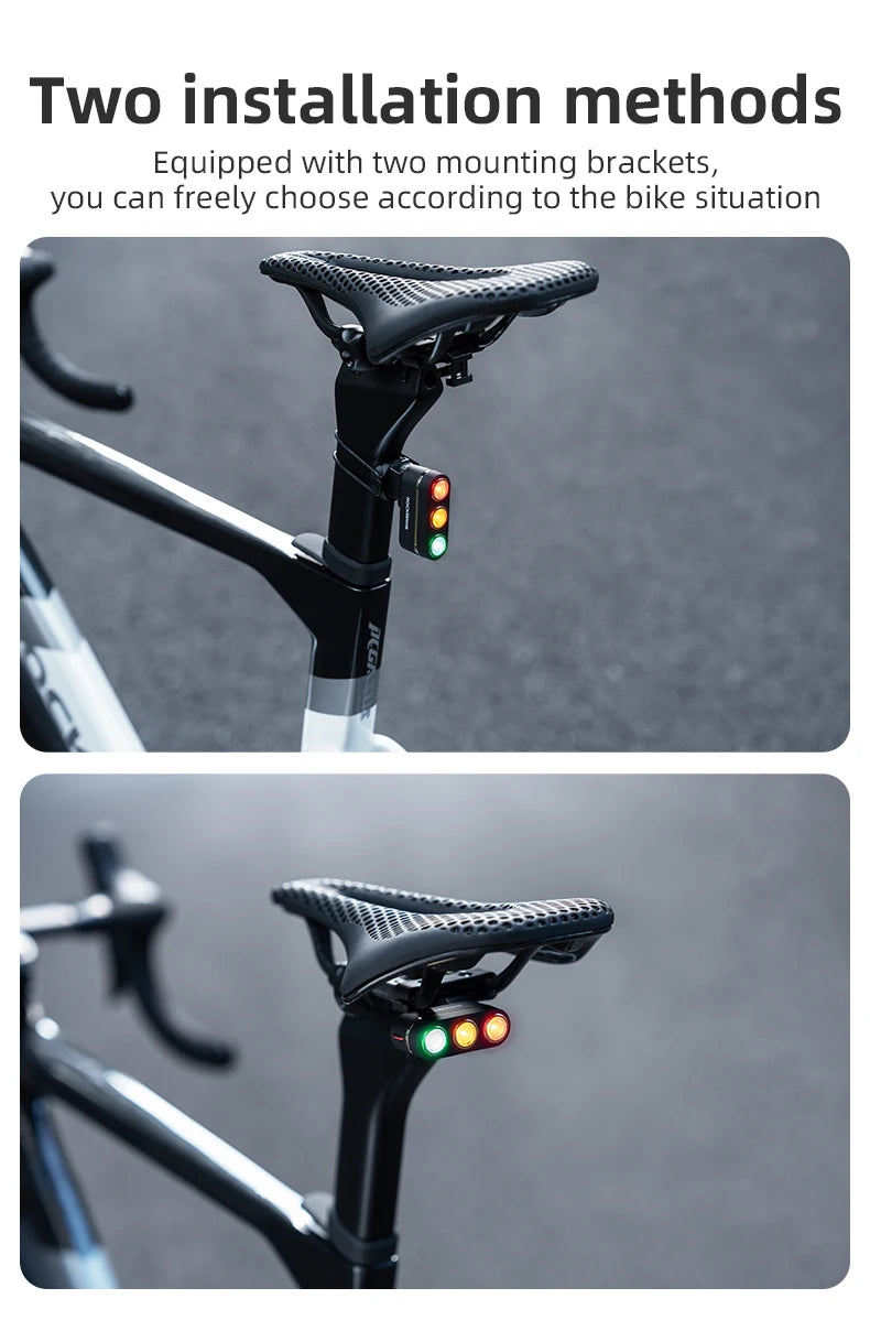 ROCKBROS Bicycle Smart Brake Tail Light MTB Road Bike Auto Brake Sensing Light IP64 Waterproof Type-C Charging Warning Taillight