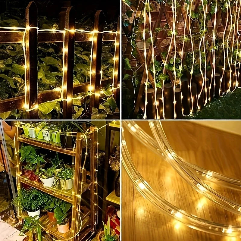 Solar LED Rope Tube Lights 100 LED, 8 Modes Waterproof Outdoor String Lights for Fence and Garden