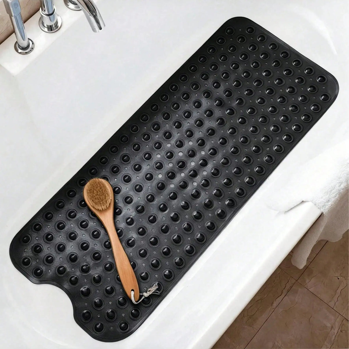 Shower Floor Mat 40x16 Inch,Non Slip Bath Mat With Firm Suction Cups,Extra Large Machine Washable Bathtub Rug,Drain Holes Keep Tub Clean,Waterproof Mold Resistant Rubber PVC Mat,Blue Black Transparent Light Gray,Home Essentia