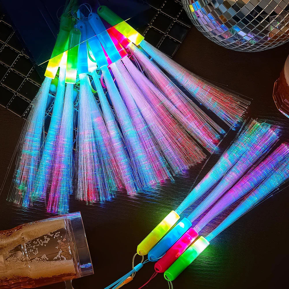 60pcs Colorful LED Glow Fiber Optic Fluorescent Sticks, Party Wands, Batons, DJ Flashing Glow Sticks, Bulk Foam Glow Sticks, Col