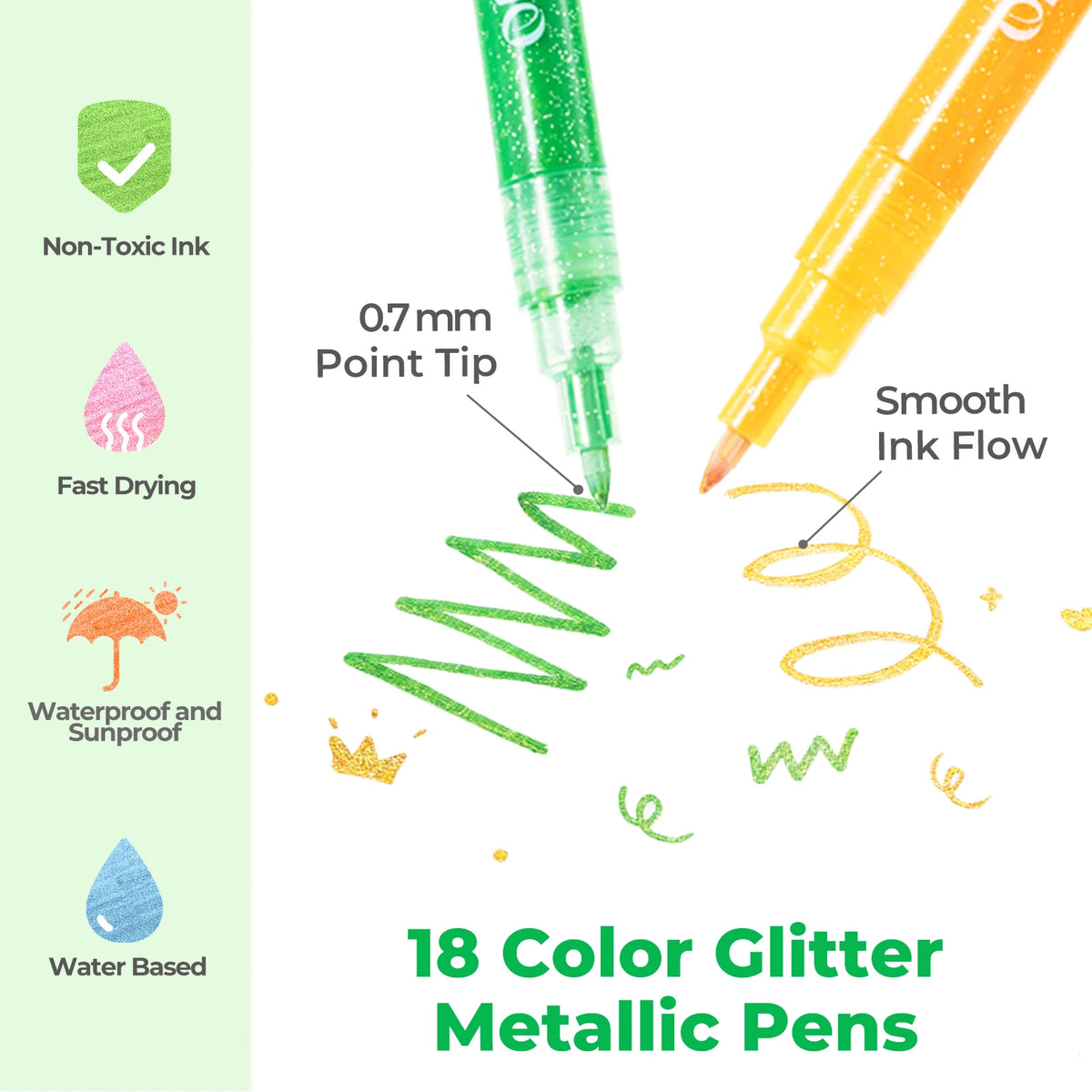 Ohuhu Glitter Metallic Marker Pens Glitter Colors Markers Fine Point Tip Water-based Metallic Shimmer Markers for DIY Drawing