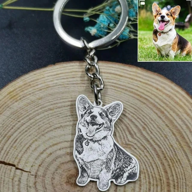 Personalized Pet Photo Necklace or Keychain, Engraved Custom Dog and Cat Memorial Pendant