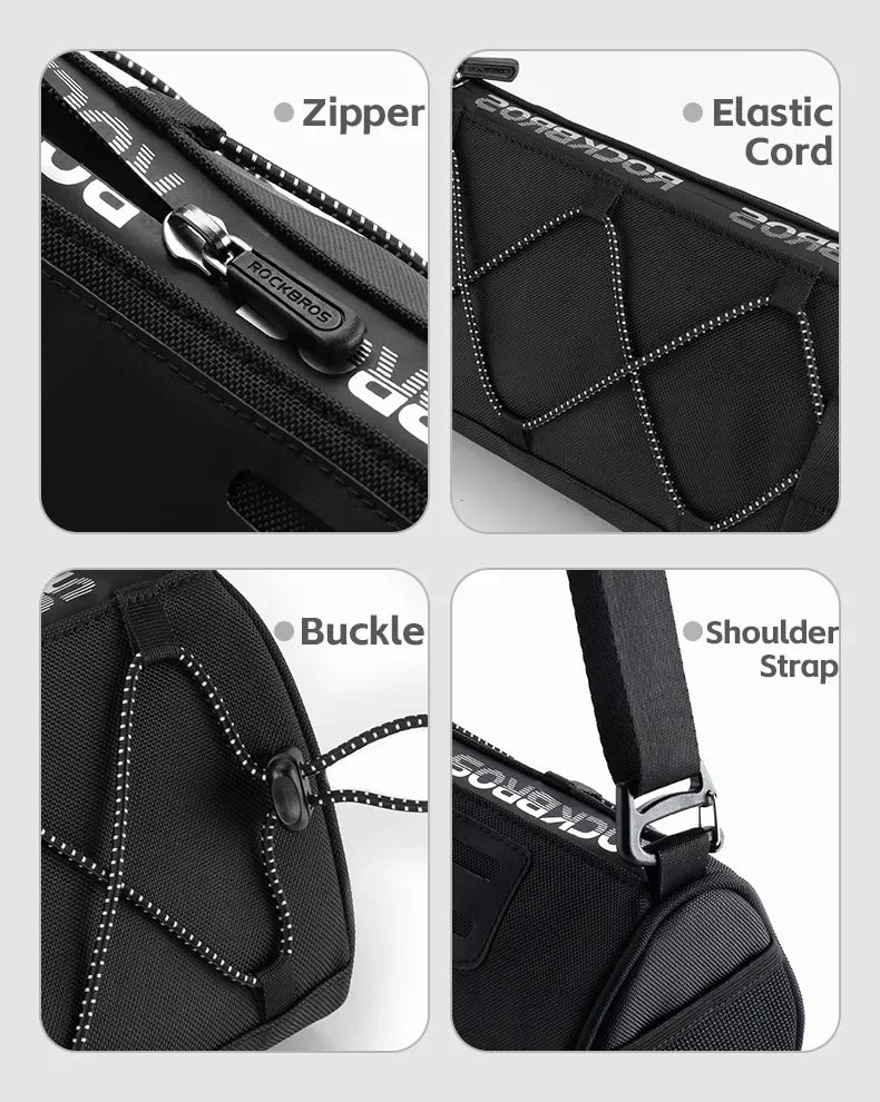 ROCKBROS Bike Handlebar Bag Portable 1.5L Multifunctional Shoulder Bag Highly Reflective Strap Crossbody Cycling Frame Tube Bag