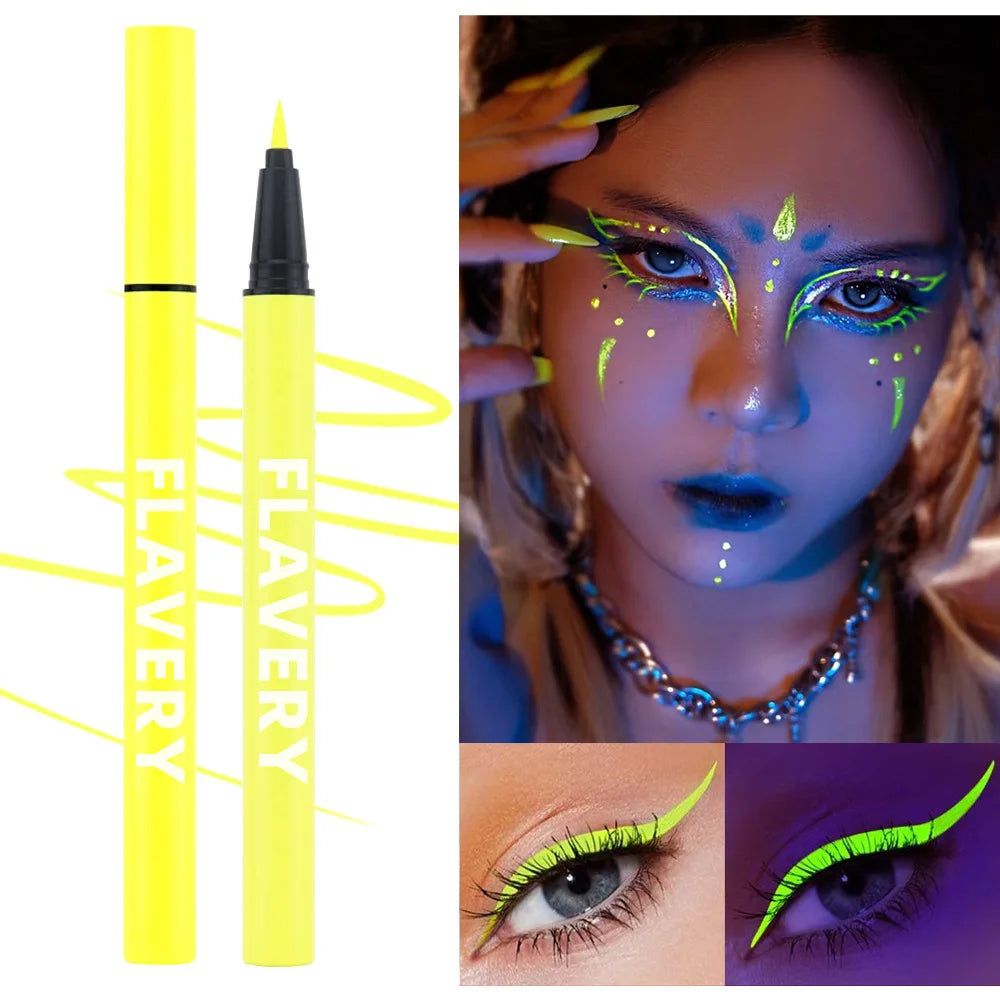 8-color fluorescent color UV eyeliner, waterproof and sweat-proof face paint pen,Halloween matte glowing neon liquid eyeliner