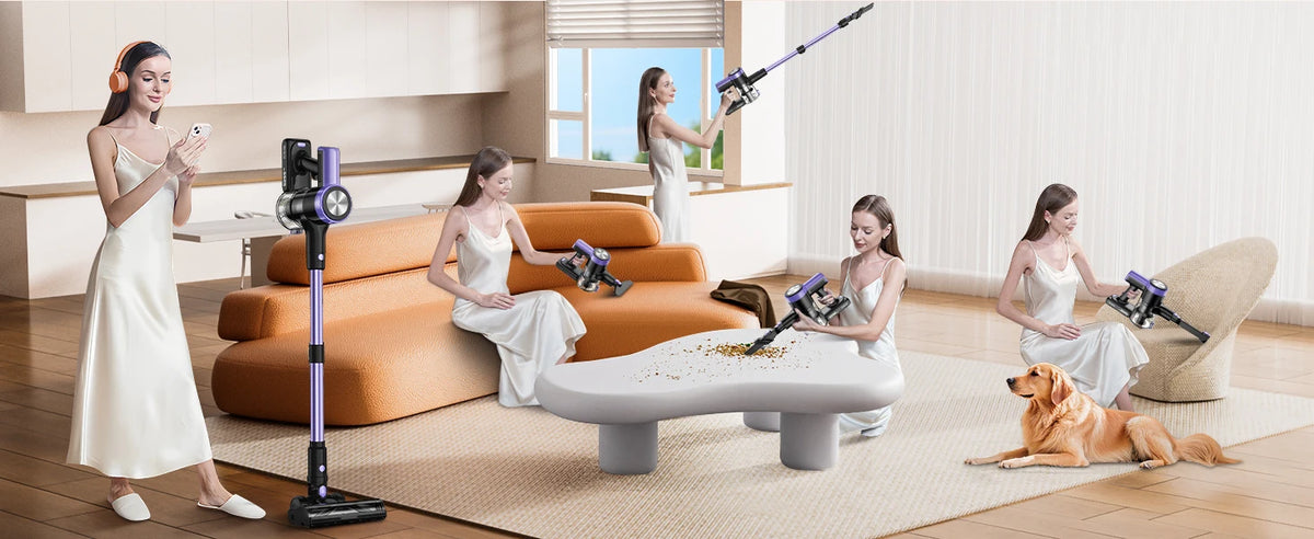 500W/55KPA Self-Standing Cordless Vacuum Cleaner,60 Mins Handheld Vacuum Cleaners,Smart LED Screen Vacuum for Rug/Fur