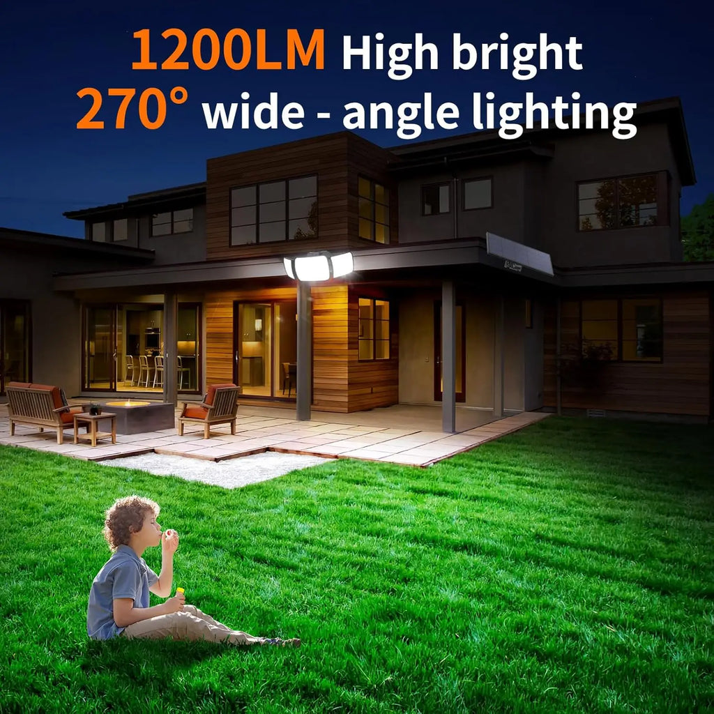Solar Motion Sensor Flood Light with 6000mAh Battery, Dual Sensors and 9ft Cable