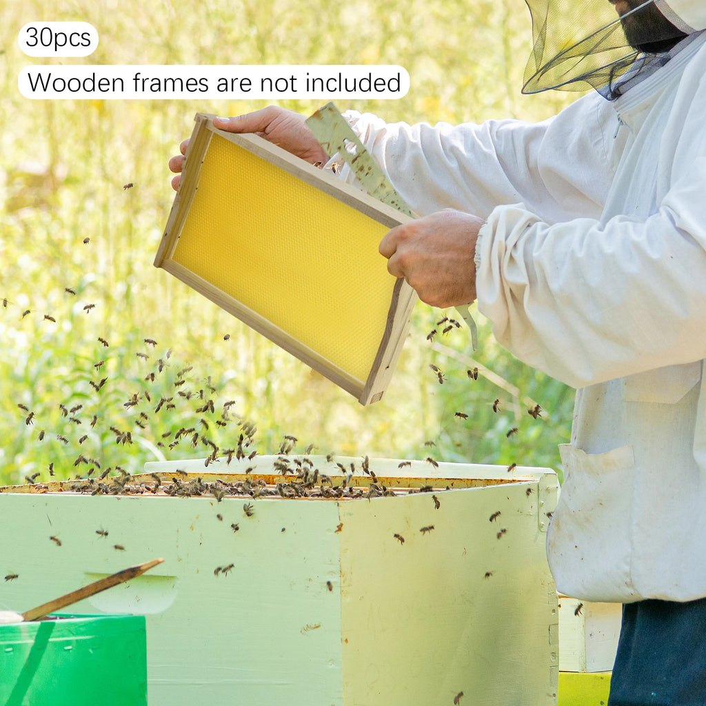 30-Pack Beeswax Foundation Sheets Natural Beeswax Hive Foundations Beekeeper's Starter Kit 7.68x16.34" Beekeeping Sheets for Increased Honey Production