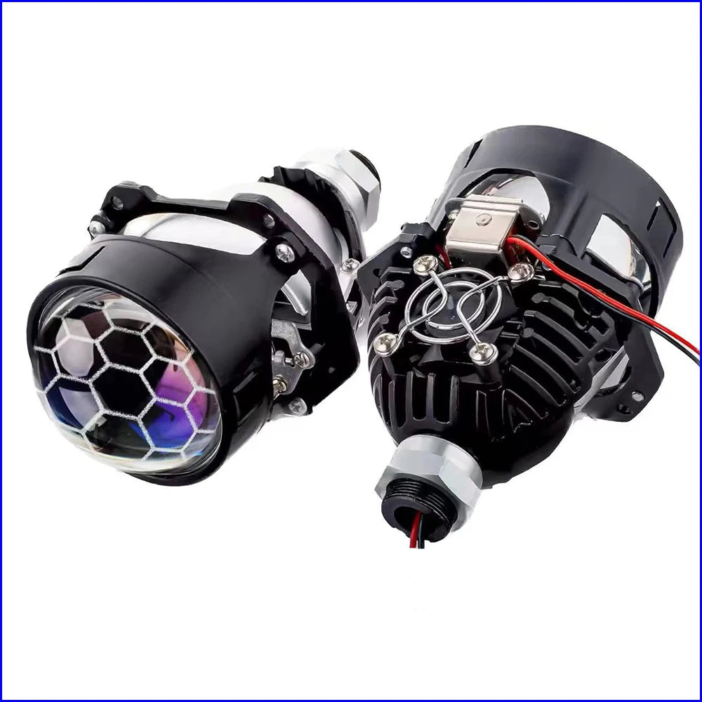 120W 2PCS 3.0 Inch Blue Honeycomb Bi LED Projector Lens Retrofit H1 H4 H7 H11 Universal Car Headlamp Retrofit Styling 6000K