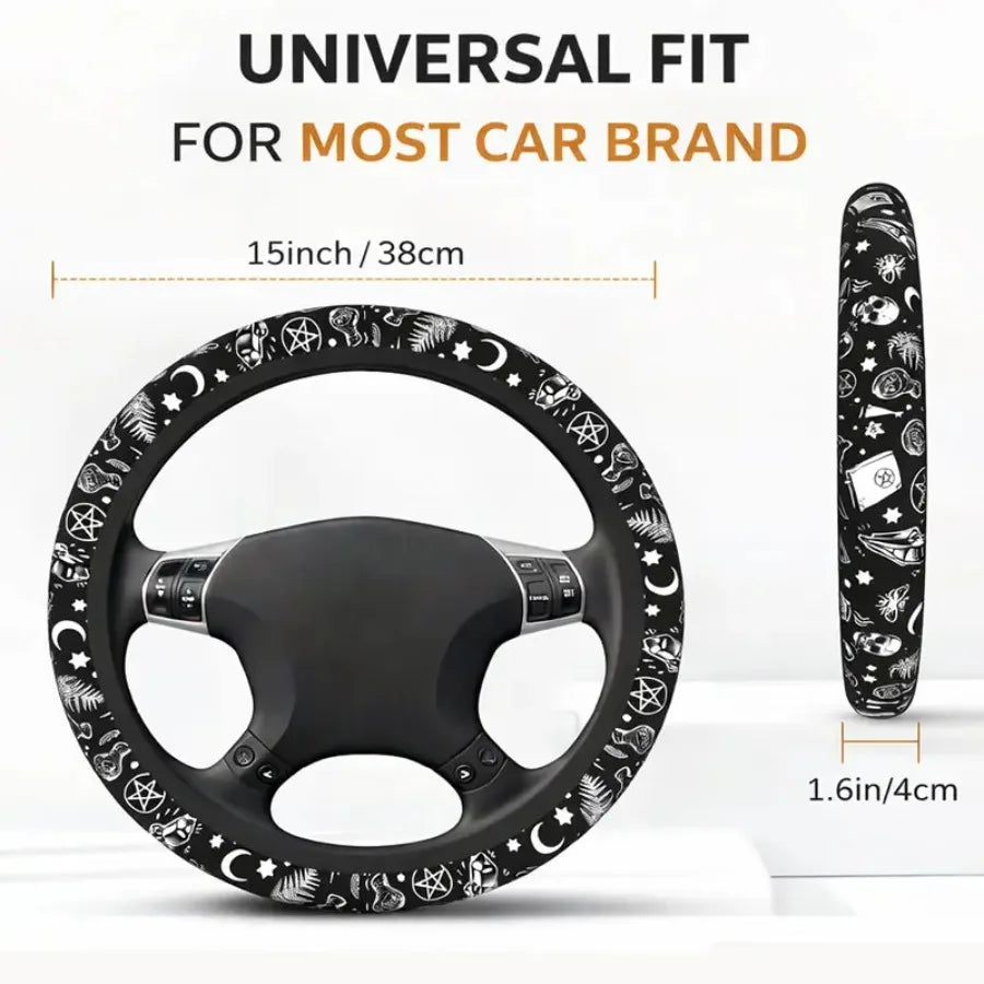 Halloween Skull and Moon Car Steering Wheel Cover, 15"