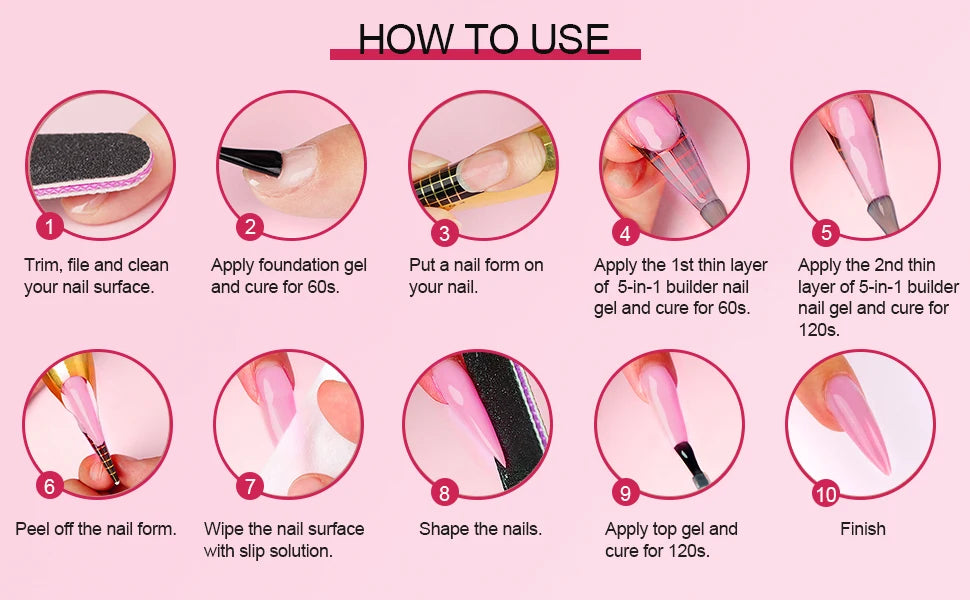 Makartt 5-in-1 Builder Gels Nail Gel Extension Nail Strengthen & Nail Repair Base Coat Nail Polish Soak Off UV/LED Lamp Needed