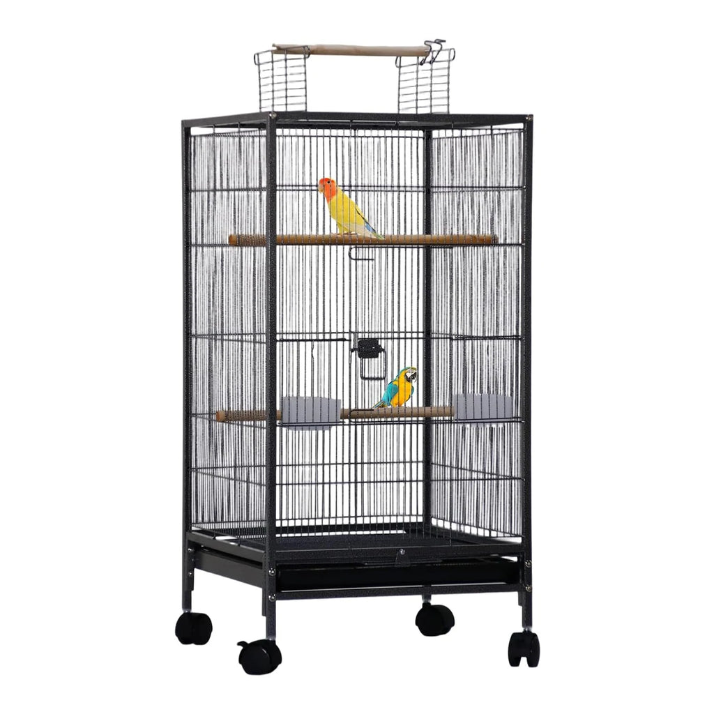 101cm Large Bird Cage Play Open Top Budgie Cage with Rolling Stand Slide-Out Tray Water Bottle Feeder, Indoor Outdoor Cage