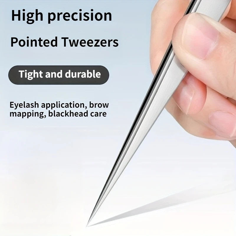 Stainless Steel Precision Pointed Tweezers for Eyebrows, Hair Removal and Blackhead Extraction