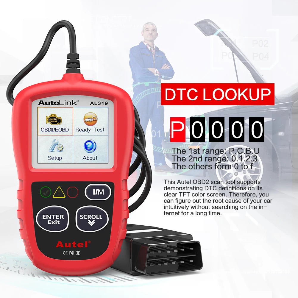 AUTEL AL319 OBD2 Code Reader CAN Auto Car Scanner Automotive Diagnostic Tool for OBDII System Basic OBD 2 Functions