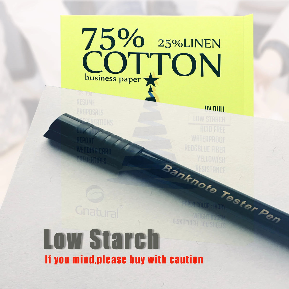 85gsm, US 75% Cotton 25% Linen Paper, Letter Size 216*279mm, Ivory Color, Visible Fiber, Low-Starch, Waterproof, 100 Sheets, MLY