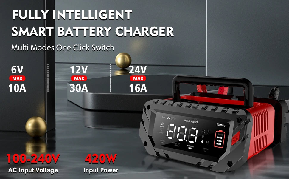 20A 12V-24V Smart Battery Charger for Motorcycle Car Battery Repair Auto Moto Lead Acid AGM GEL PB Lithium LiFePo4 Batteri