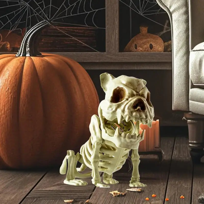 Halloween Skeleton Hound Statue, Spooky Animal Skeleton Decor