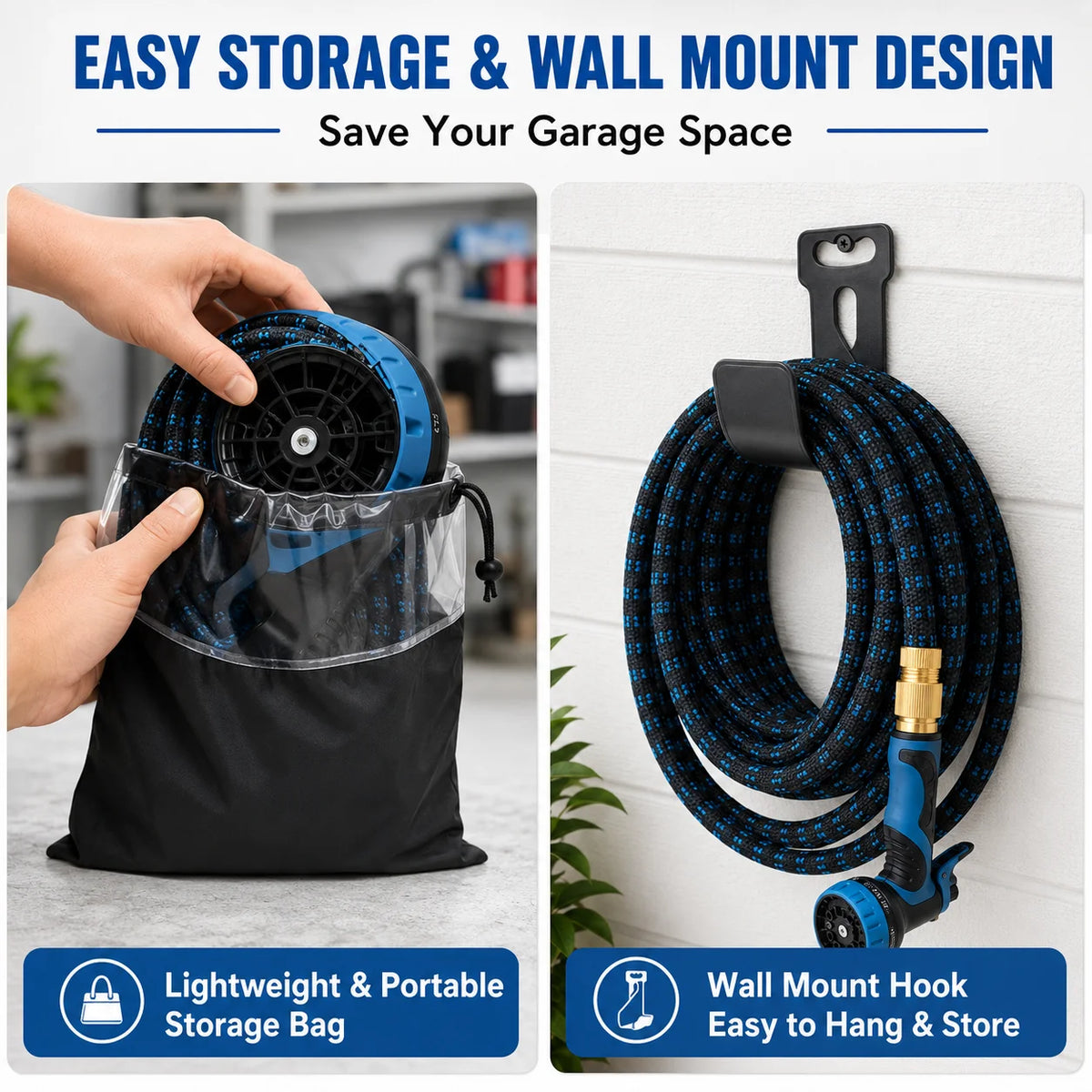 Expandable Retractable Flexible Garden Water Hose With 8 Spray Modes Nozzle Heavy Duty Leak Free Brass Fitting Collapsible Stretch Water Pipe For Yard Plant Irrigation Car Wash Pet Shower Balcony Patio Camping Outdoor Househo