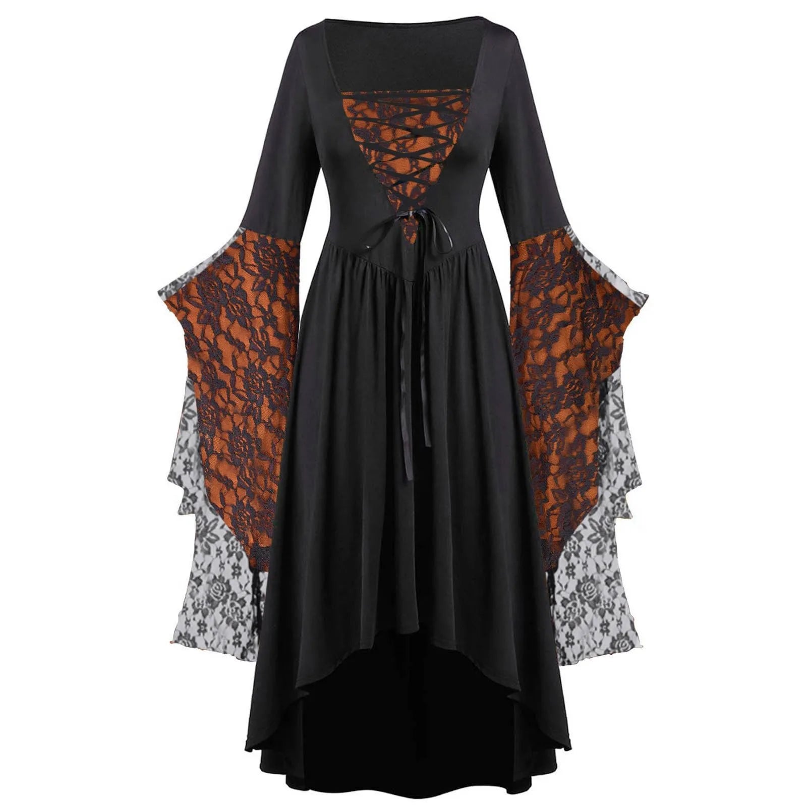 Gothic Halloween Dresses Women Vintage Witch Vampire Dress Dresses Up Carnival Party Dress Trumpet Sleeve Long Dress Plus Size