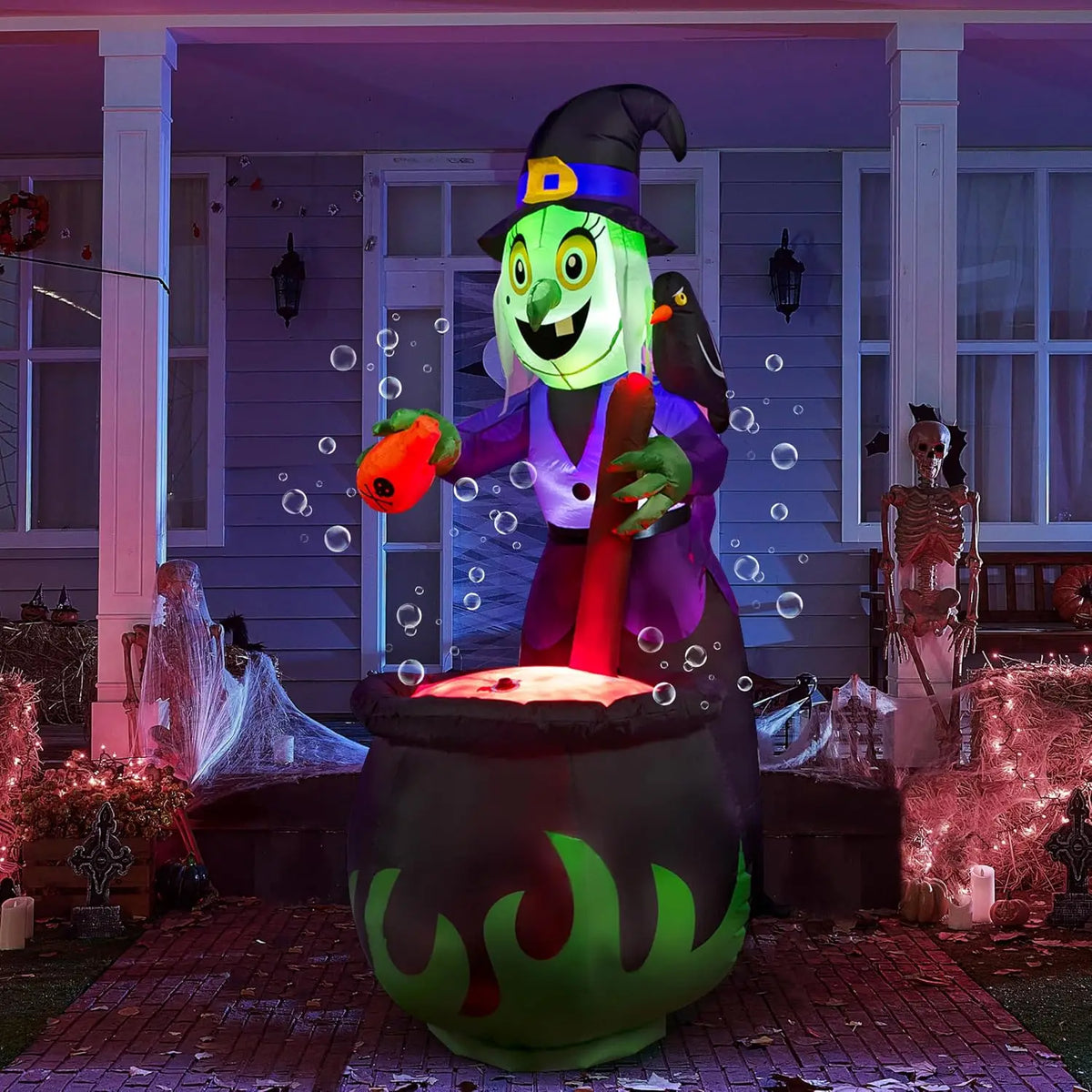 Halloween 6 ft Inflatable Witch and Bubbling Cauldron with Lights