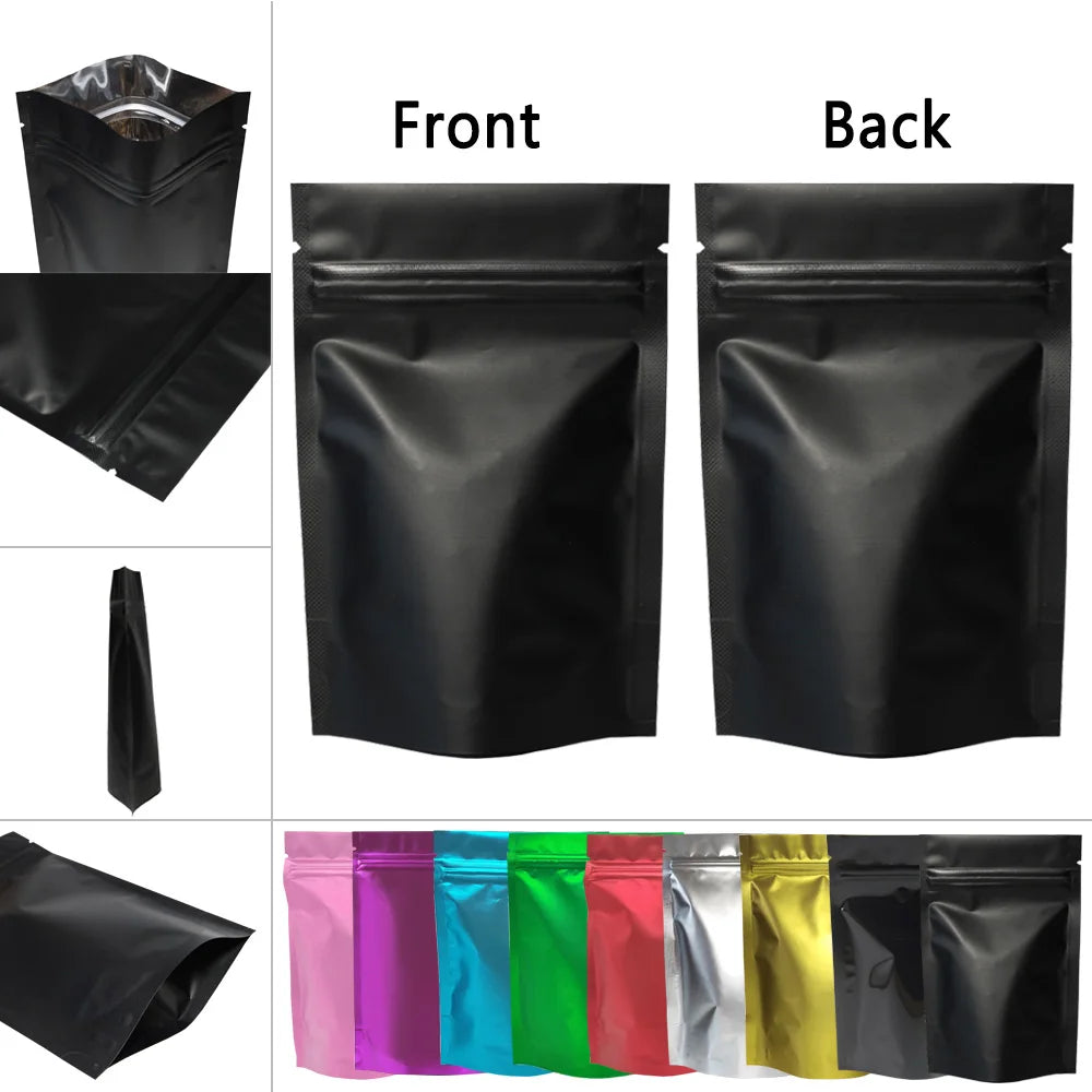 100pcs Premium Matte Black Stand Up Mylar Bags, Aluminum Foil Lined Smell Proof Ziplock Pouches - Best for Coffee & Food Storage