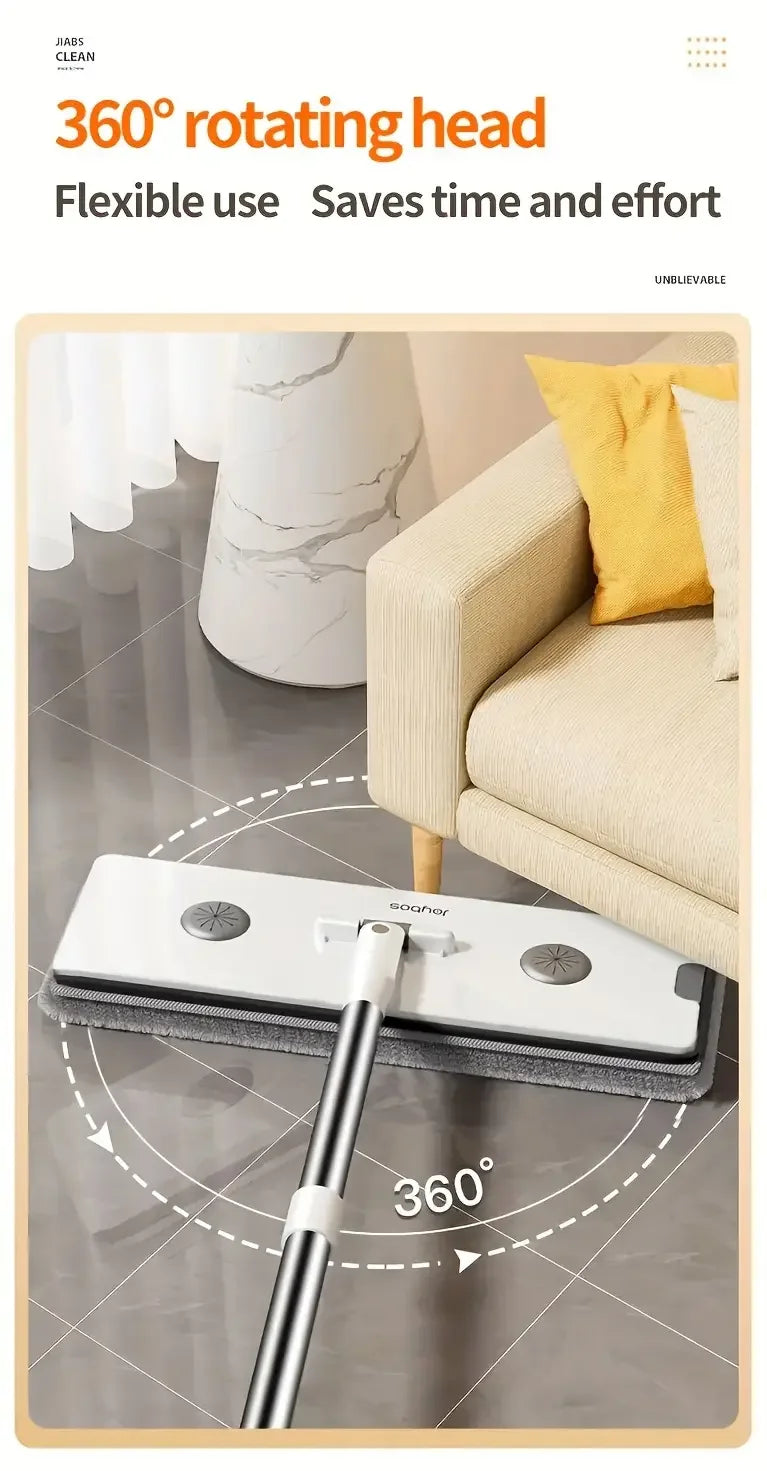 Ultra-Slim Flat Mop and Bucket System, Hands-Free Wash & Dry Floor Mop Set with 2 Microfiber Pads