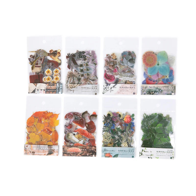 40-Piece Vintage Ginkgo Leaf Clear PET Stickers, Waterproof Journal and Scrapbook Decals