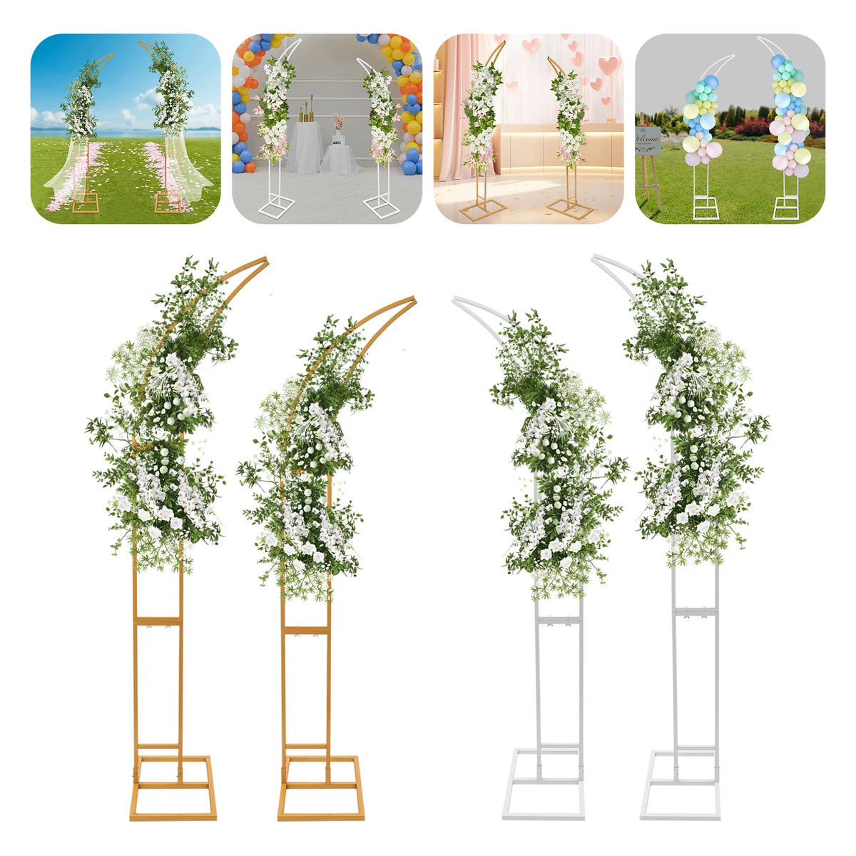 2-Piece Curved Wedding Arch Stand  Ceremony Backdrop Bracket Decorative Arch Frame for Weddings/Parties