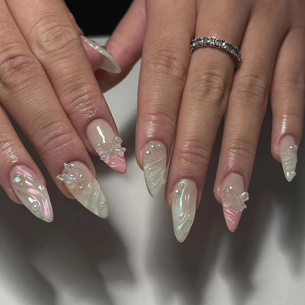 24Pcs Almond Press On Nails, Full Coverage False Nails (Random Style)