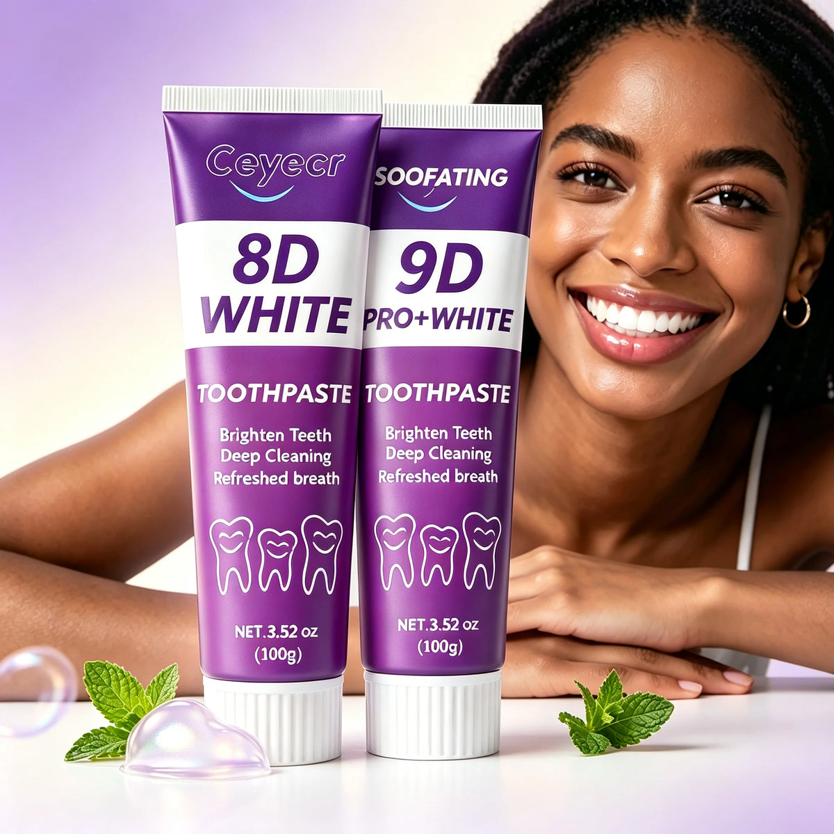 PRO+WHITE Whitening Toothpaste 8D 9D Deep Cleaning Breath Freshener Oral Care 2 X 100g