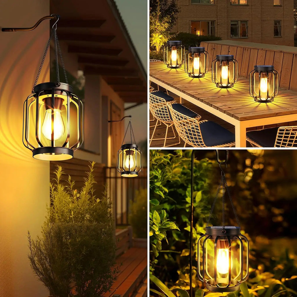 Solar Lanterns Outdoor Waterproof Solar Lantern, 4 Pack Solar Lanterns Outdoor with Auto On/Off & Hook
