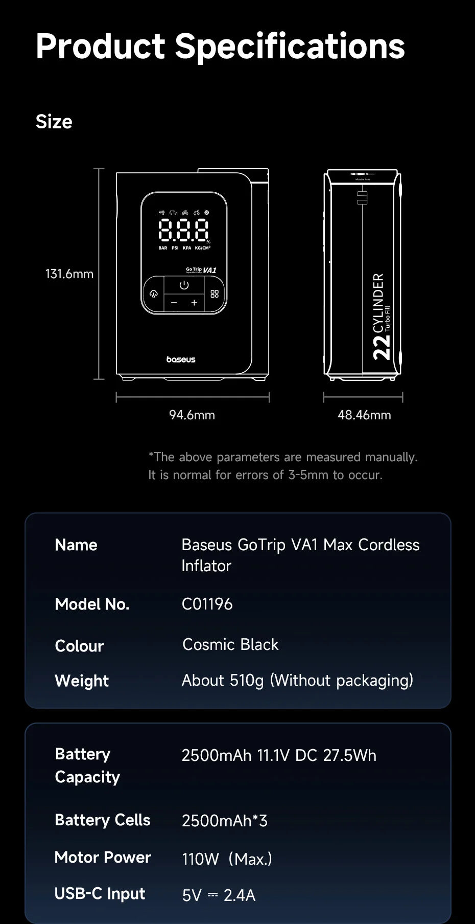 Baseus GoTrip VA1 Max Cordless Car Tire Inflator