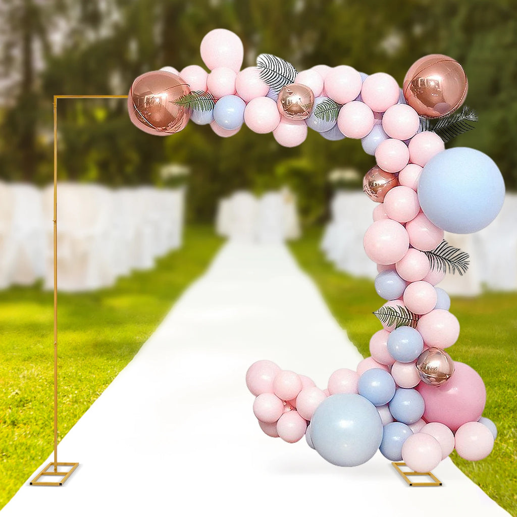 3m Adjustable Gold Square Wedding Arch Stand with Base, Heavy Duty Metal Backdrop Frame for Ceremony Party Decoration