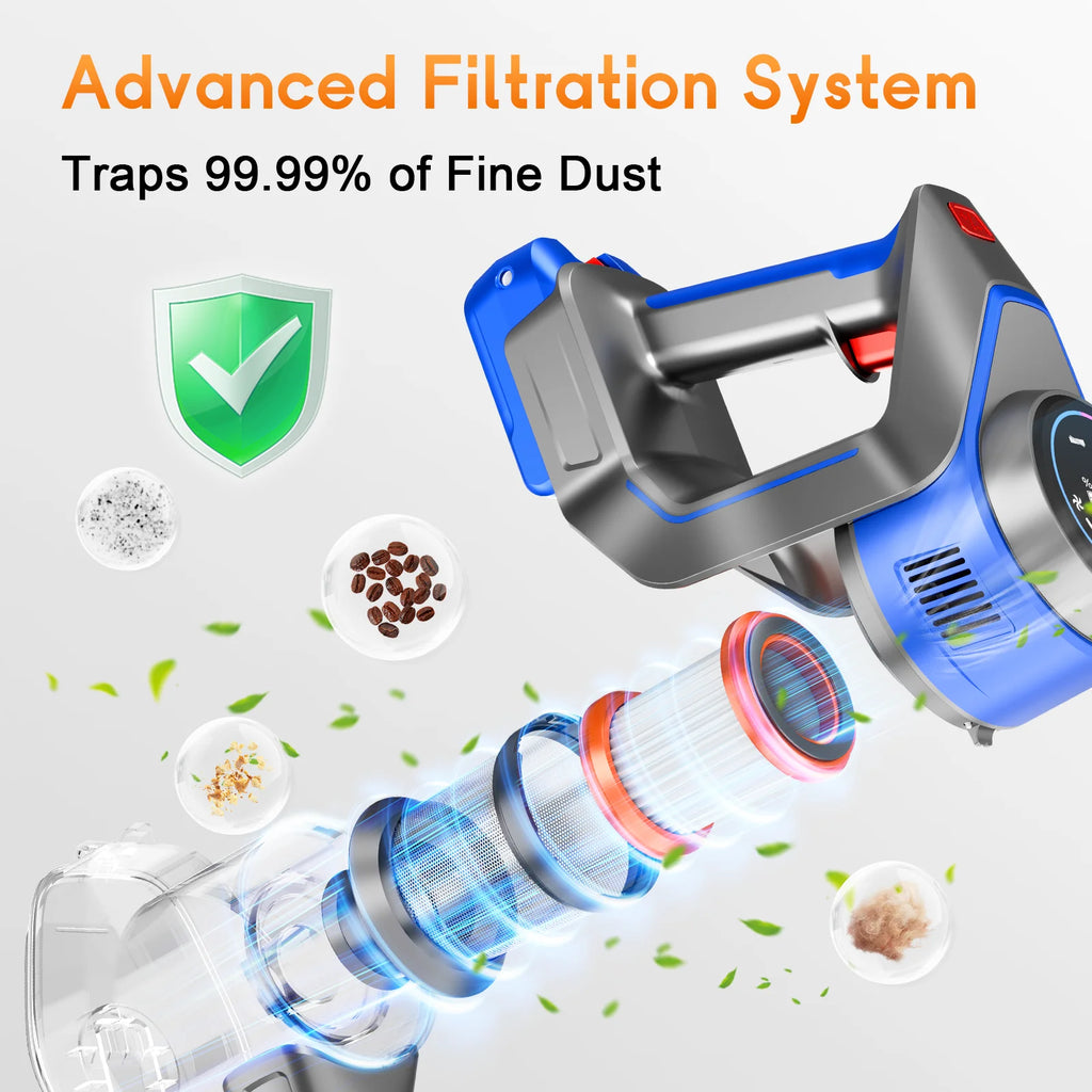 78KPA Cordless Vacuum Cleaner with LED High Power Strong Suction Wet and Dry Handheld Vacuum Cleaner for Fur Rug