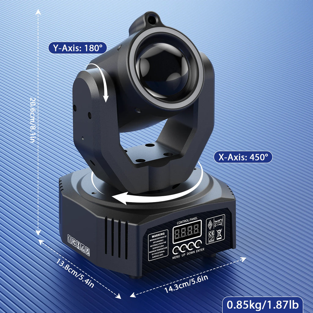Mini 30W LED Moving Head Spot Light, 4-in-1 RGBW DMX Sound-Activated DJ Light
