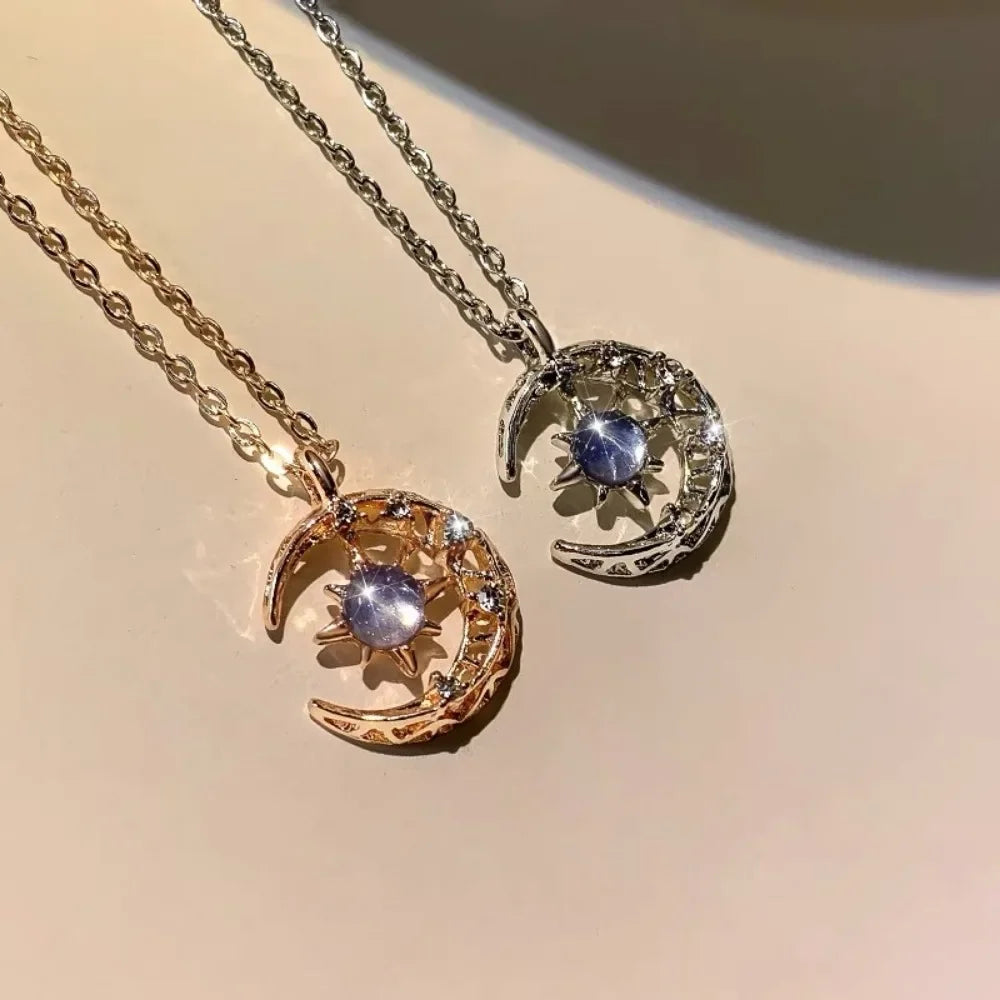 Star and Moon Pendant Necklace for Women, Dainty Clavicle Chain Jewelry